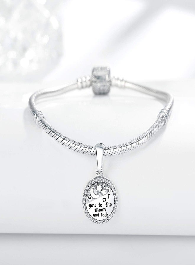 Linorui 925 Sterling Silver Charms Fit Pandora Charms Bracelet I Love You to The Moon and Back Fit Wife Mom Christmas Birthday Gift - Image 5